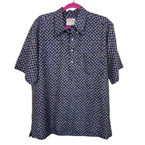 Reyn Spooner Popover Shirt Mens XL Thai Silk Seashell Print Navy Vintage